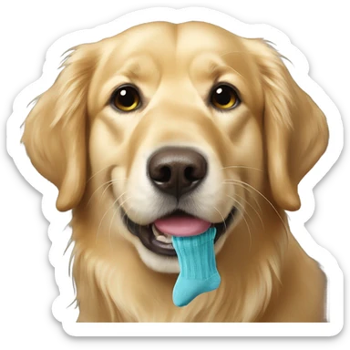 Golden retriever with sock dangling from mouth sticker