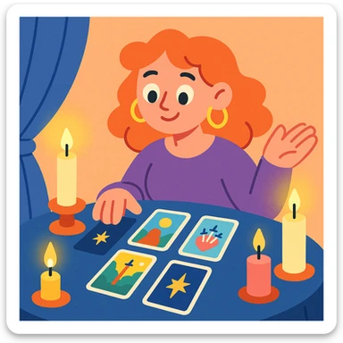 cozy tarot table with glowing candles and cards sticker