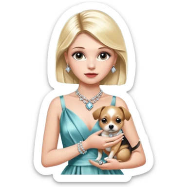 Chanel Oberlin, with a small dog in her arms, glamorous look sticker
