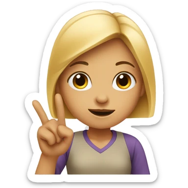 Girl pointing to nose sticker