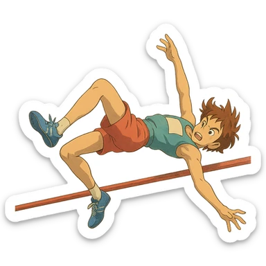 ghibli style high jump athlete, dramatic jump sticker