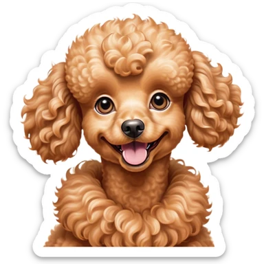 Cinematic Comical Apricot Poodle Portrait Emoji, Head tilted dramatically with an exaggeratedly amused expression, featuring a glossy, curly apricot Fur with a vibrant sheen, wide, expressive warm eyes filled with playful disbelief, Simplified yet hilariously expressive features, highly detailed, glowing with a slightly sassy glow, high shine, dramatic yet playful, stylized with an air of cheeky mischief, bright and endearing, soft glowing outline, capturing the essence of a spirited and over-the-top companion, so meme-worthy it feels like it could side-eye its way into internet fame instantly! sticker