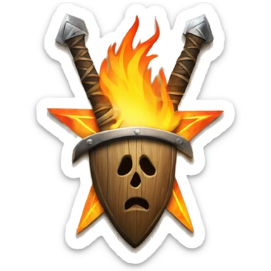 A mix Wood rustic star with a Sword on fire in front of  sticker