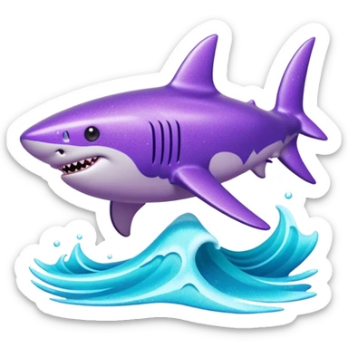 purple glitter shark on a cyan wave sticker