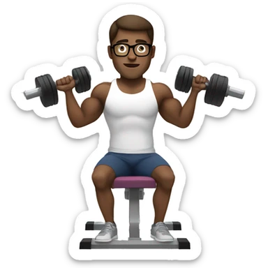 White guy brown hair with glasses doing benchpress workout sticker