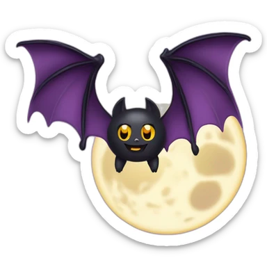 purple black vampire bat wings flying in front of large dripping crescent moon sticker