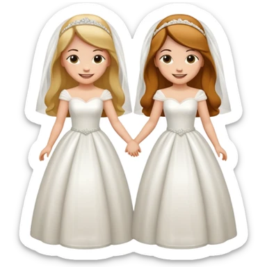two brides holding hands, wedding dresses sticker