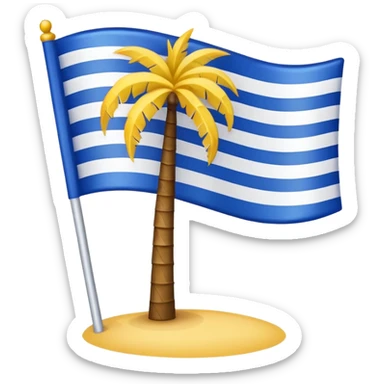 waving flag with blue white and yellow vertical stripes featuring a palm tree in the center in Apple emoji style sticker