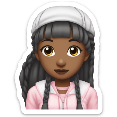 black woman chii chobits with one pink eye and one gray eye wearing braids in Manchestercity outfit sticker