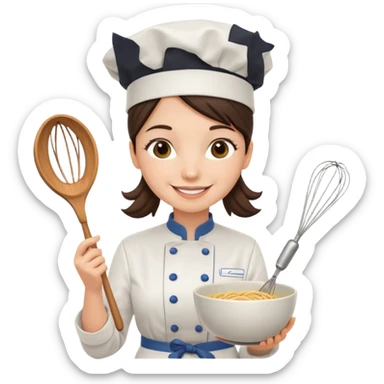 female chef holding whisk and bowl sticker