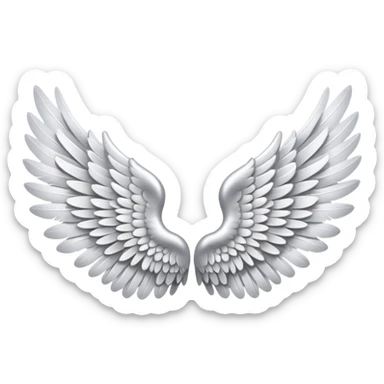 A pair of luxurious, highly detailed angel wings in silver-white color. Fluffy feathers, soft lighting, elegant and symmetrical. Inspired by the Victoria’s Secret Angel wings. Transparent background. High quality emoji style. sticker