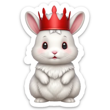white cute bunny with red crown, funny, standing sticker