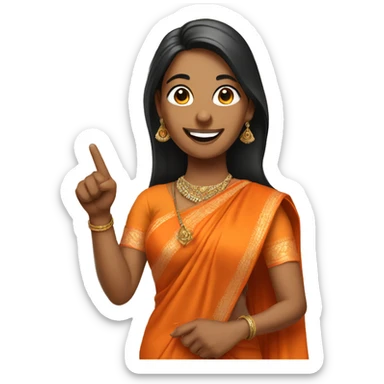 smiling and pointing indian Women  wearing a orange saree sticker