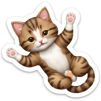 dark brown tabby and white kitten with his eyes closed whilst in funny positions stretched out and  upside down sticker