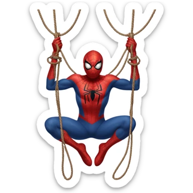 spiderman hanging himself with a noose made of webs sticker