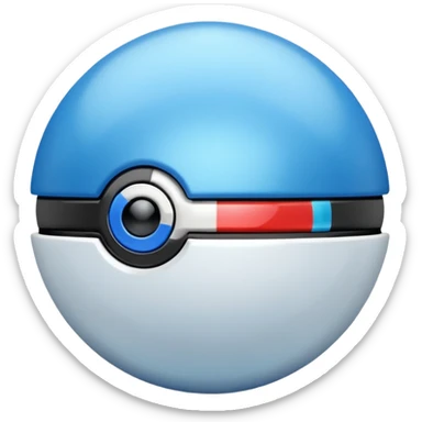 blue pokeball emoji, top half is a more saturated blue, bottom half is white, black stripe, with a white sheen, with a pearlescent finish, with a metal effect sticker