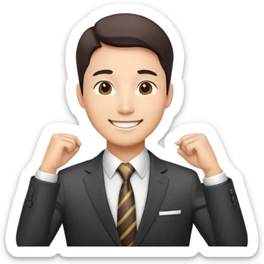 Korean male office worker in business suit with tie sticker