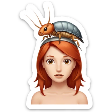 redhead with roach on head sticker