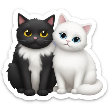 A Black cat and a fluffy white cat cuddling  sticker