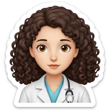 dark brown long curly hair girl with lab coat  sticker