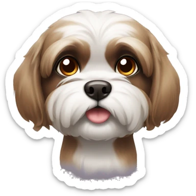 Shitzu with brown a round mouth and grey around eyes with dark brown eyes sticker