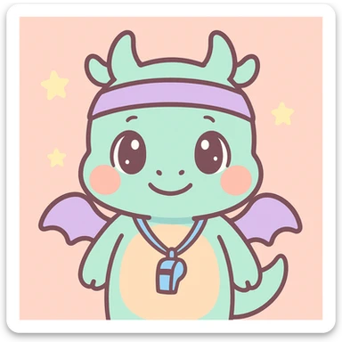 the face of a cute fitness dragon coach, anime style, big expressive eyes sticker