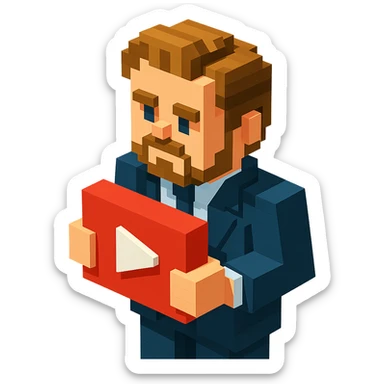 voxel style Leonardo DiCaprio holding a red YouTube play button, isometric view sticker