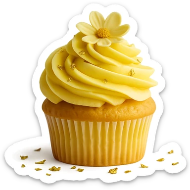Change the icing to lemon, keep the realistic cupcake and accessories, photorealistic style, transparent background. sticker