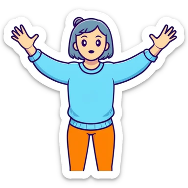 girl wearing pastel blue clothes shrugging with hands spread out in an "I don't know" gesture sticker