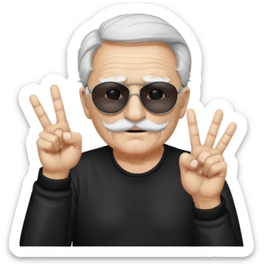 Some white old guy with a mask on and black shades with it also holding up the middle fingers sticker