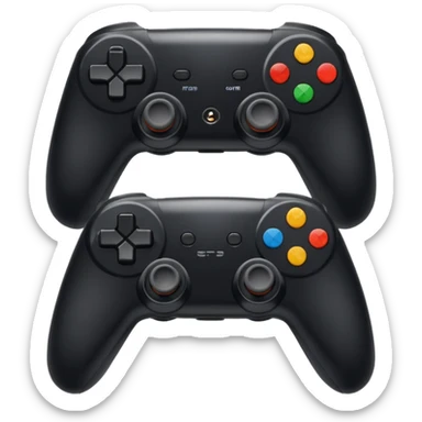 Create a modern, high-quality emoji featuring two gaming controllers to represent multiplayer gaming. The controllers should be slightly angled toward each other to show cooperation and competition.  sticker