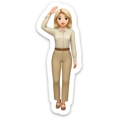 female smart blouse, trousers, shoes. one hand raised above her head sticker