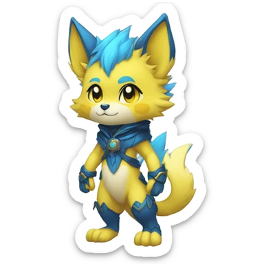 Anthro-Edgy-Cool-Blue-Yellow-Contrast-Colors-Fantasy-Fur-Sona-Chibi-Shiny-Fakémon-Hybrid full body sticker