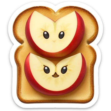 toast with apple slices on top, bright and cheerful emoji style, no text sticker
