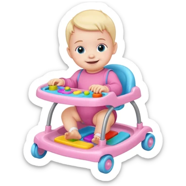 pink baby walker with toys on it sticker