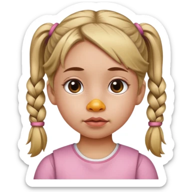 Little girl with pigtails and a duck Bill nose sticker