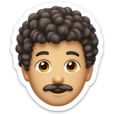 A boy with curly haircut taper and a small moustach sticker