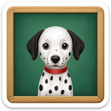 Dalmatian, in the background a green school board in a wooden frame sticker
