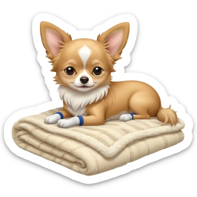 Long haired chihuahua, beige, white chest and socks, sleeping cutely under blanket sticker