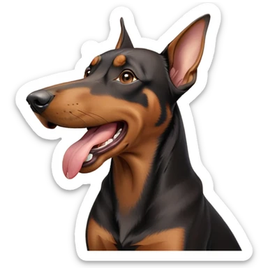 cinematic-cute-yawning-doberman-portrait-emoji,-head-tilted-slightly-with-a-dramatic,-wide-open-yawn,-revealing-a-sleek black and brown fur-with-a-subtle-shimmer,-floppy-ears-slightly-drooping,-round-brown-eyes-barely-open-in-drowsy sticker