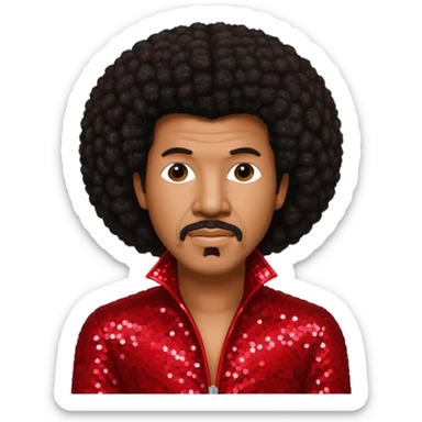 Lionel Richie with long dark brown afro hair, red sequin outfit  sticker