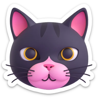 BLACKPINK-inspired 3D emoji, black and pink cat face, cute and expressive sticker