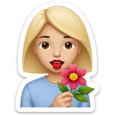 Mordiéndose el labio con una flor sticker