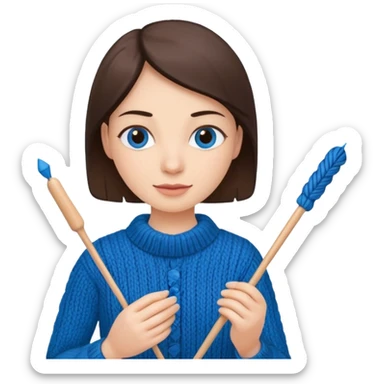 knitting needles with a ball of thread and a hand holding the knitting needles sticker
