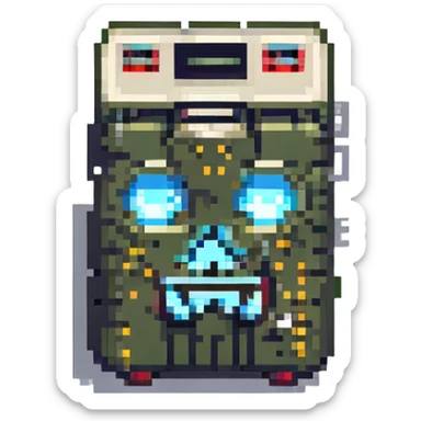 8-bit style dead battery icon with X-shaped eyes sticker