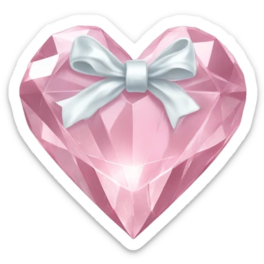 Pastel pink diamond crystal heart with white bow sticker
