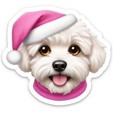 Maltipoo with a pink santa hat sticker