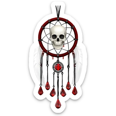 Blood-red, bloody, obsidian-black, edgy, dream catcher, red gemstones, black wire, black threads, skull, white feathers, badass, evil, gorgeous aesthetic, gothic decoration sticker