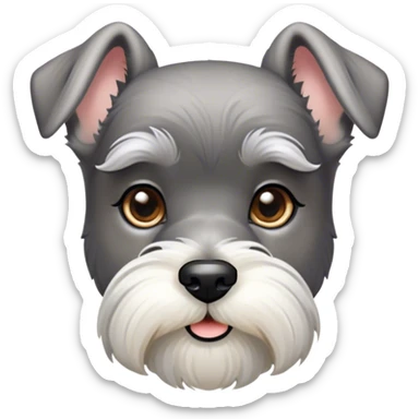 Cinematic Noble Miniature Schnauzer Portrait Emoji, Standing with a proud and stately demeanor, showcasing a sharply defined, salt-and-pepper fur with distinguished eyebrows and a confident, alert expression, simplified yet exquisitely detailed, glowing with a refined, dignified radiance, high shine, exuding intelligence and classic noble charm, soft glowing outline, capturing the essence of a noble Miniature Schnauzer that commands attention with effortless style! sticker