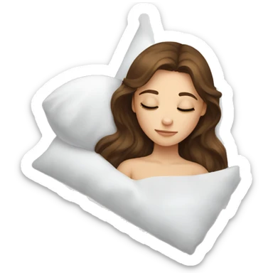 girl with brown hair sleep with white pillow  sticker